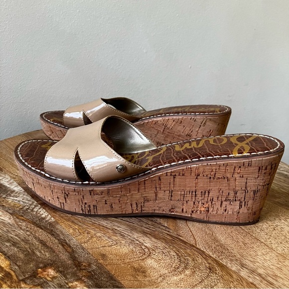 Sam Edelman | Reid Patent Leather Cork Heel Wedge Sandal - Picture 2 of 8